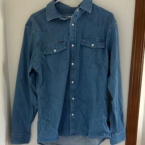 Men's Poncho Blue Denim Casual Button Down Shirt
